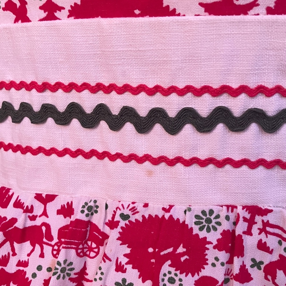 Vintage 60s 70s Lanz Original Countryside Novelty Print Red, Cream,& Green Dress - Picture 3 of 12